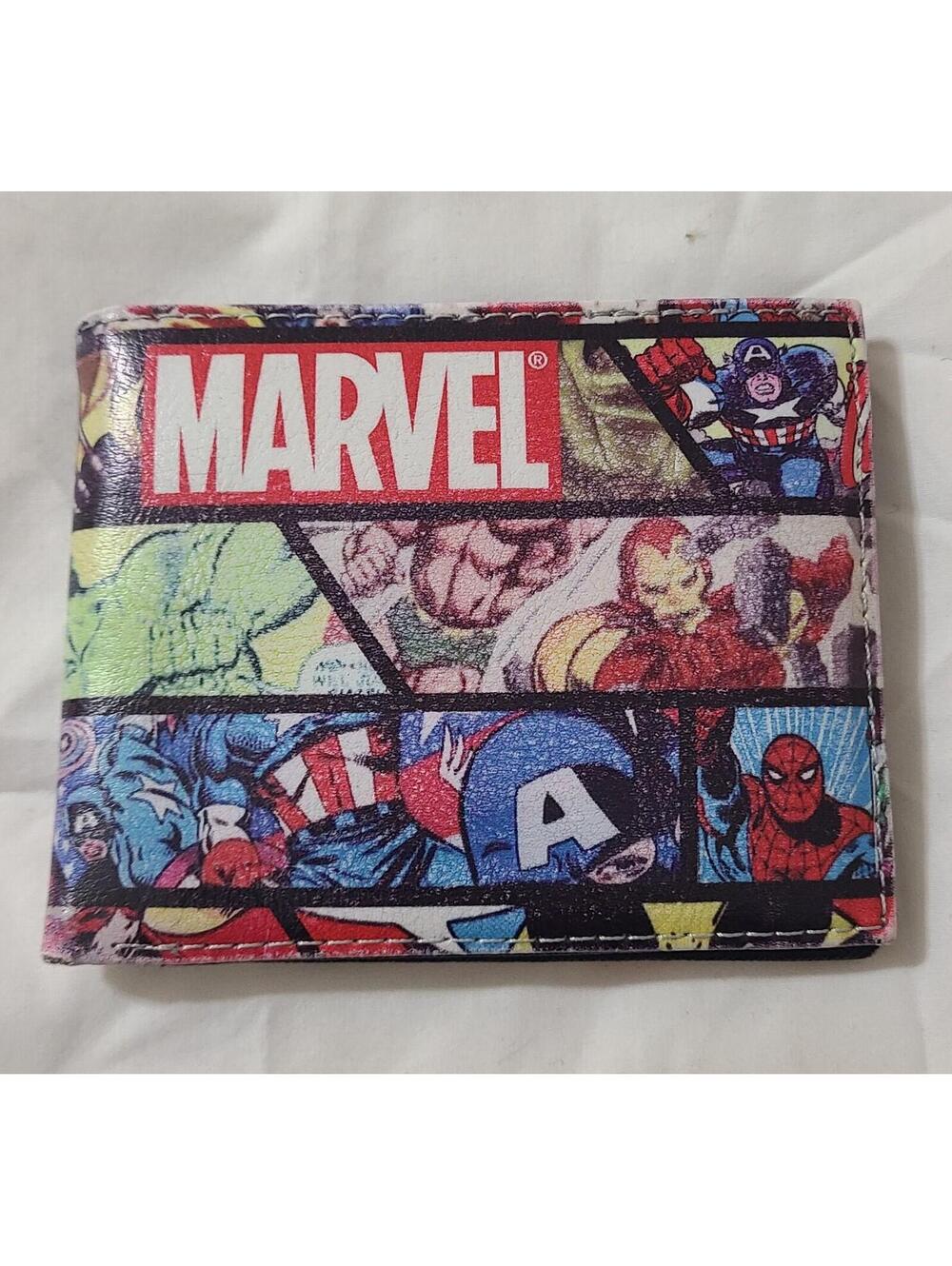 Marvel Heroes Bifold Leather Wallet Comic Strip CC ID Money Holder Iron Man Hulk
